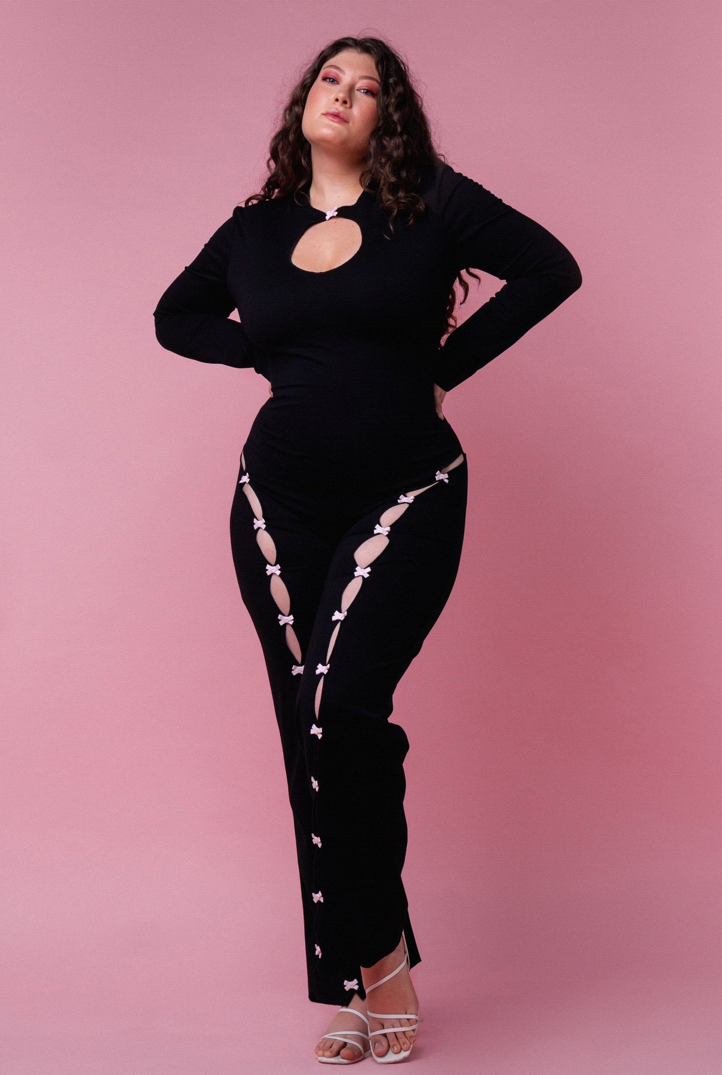 Black Jumpsuit with Handmade Bows