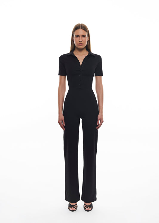 Women’s classic black jumpsuit with fitted silhouette