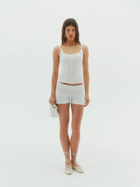 Textured draped shorts in a minimal silhouette