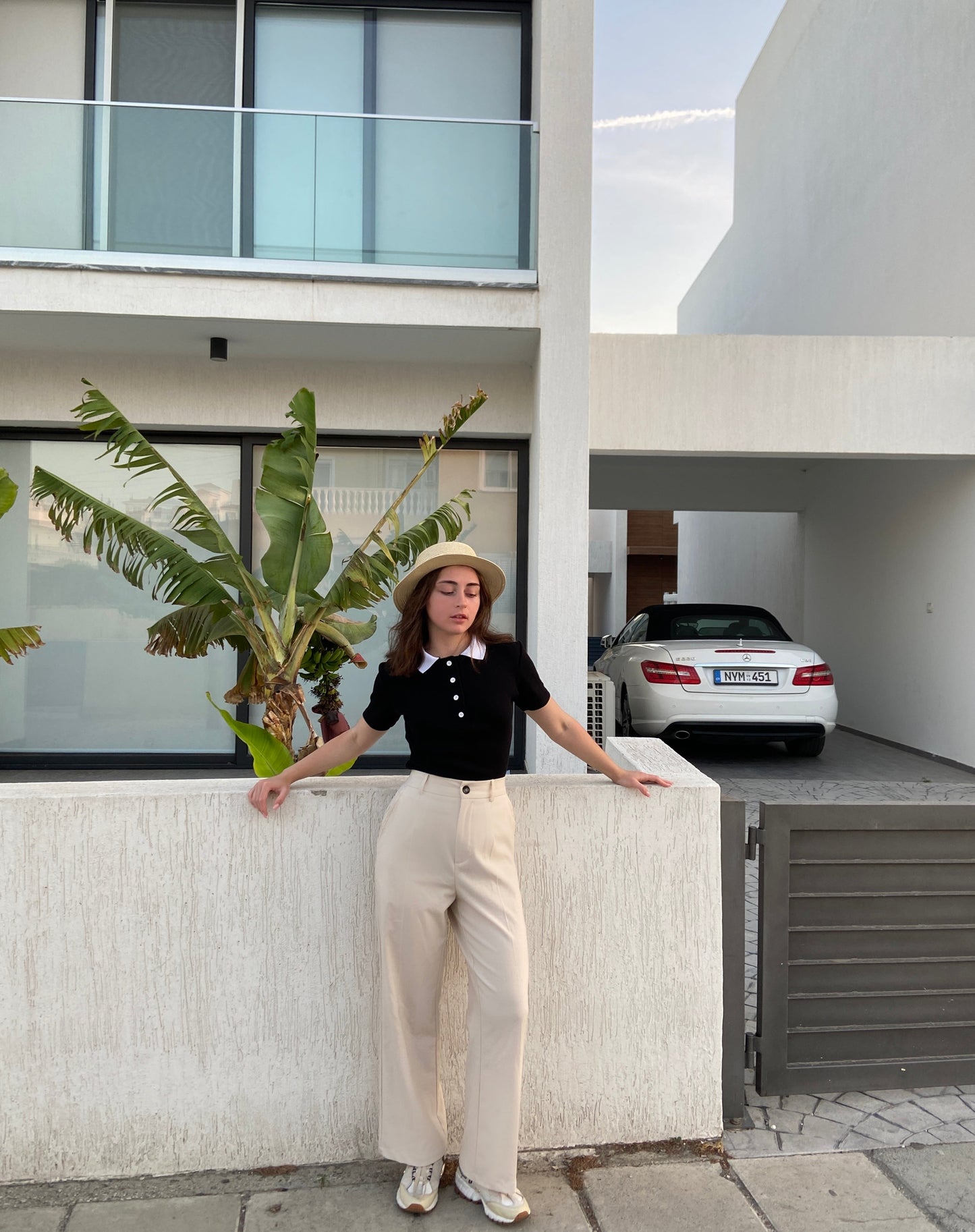 Black Polo Top with White Collar